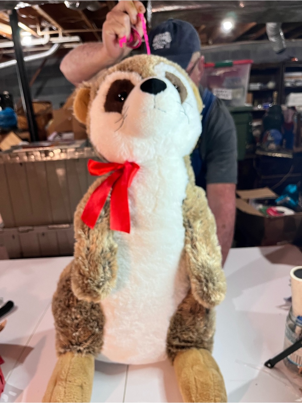 Plush Meerkat Stuffed Animal with Red Bow - Soft Brown & White Plush 27 inch